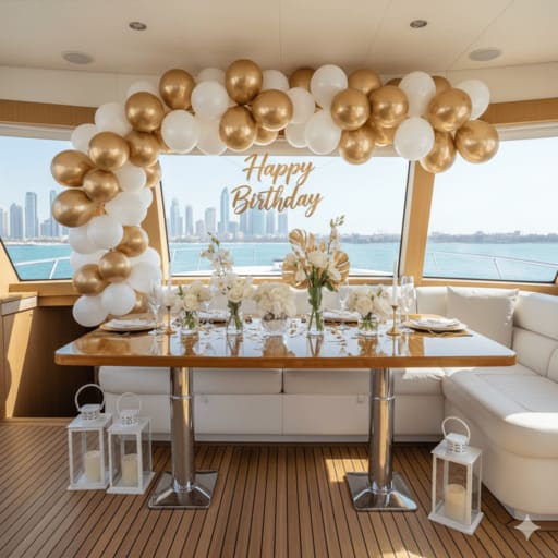 Luxury yacht decoration and event styling service in Dubai.