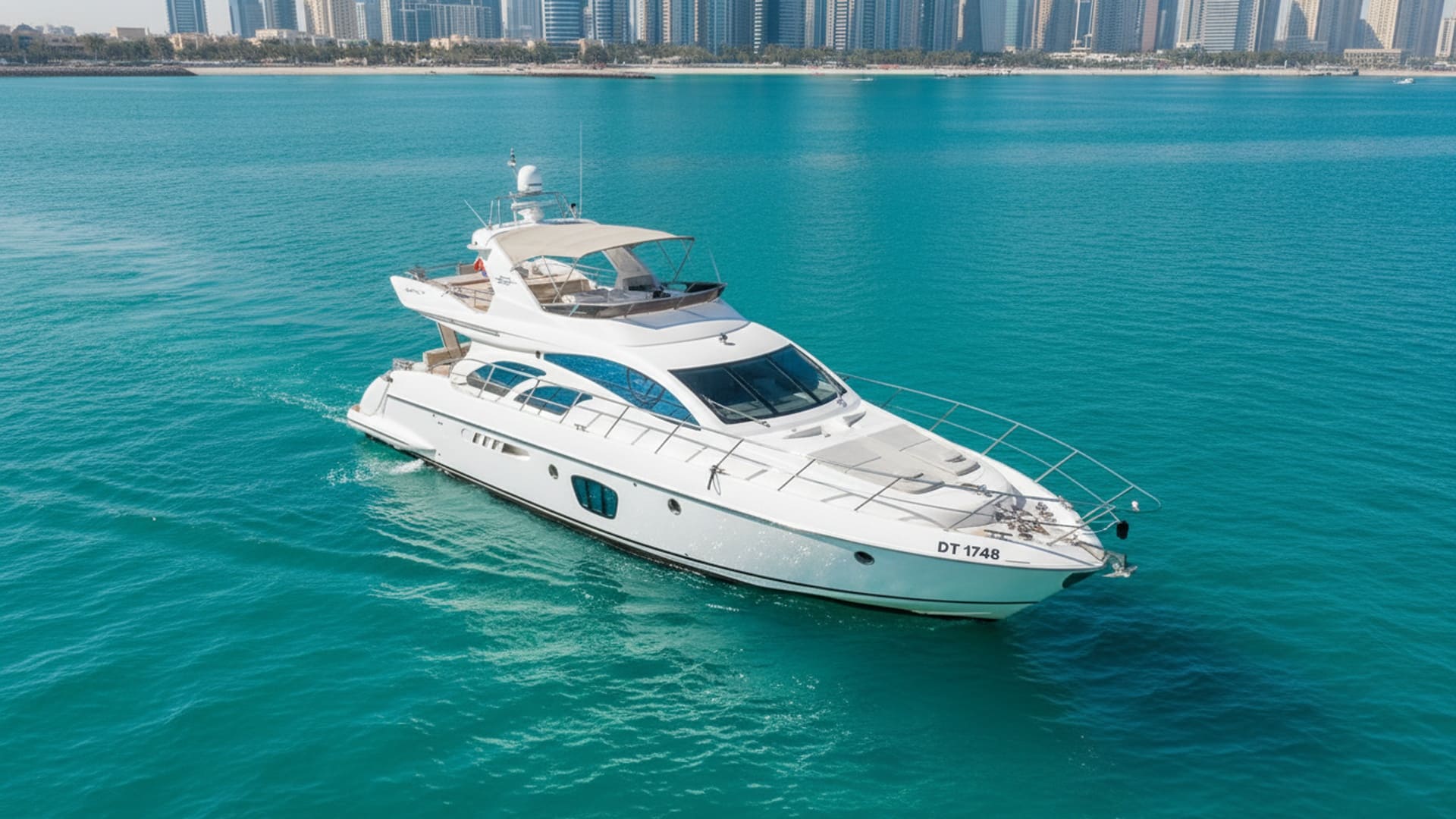 Crystal Explorer 55 ft aerial view, luxury yacht rental