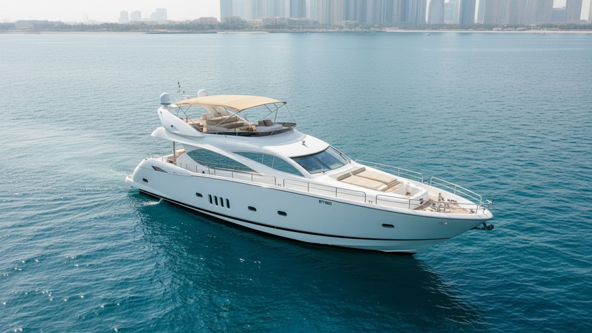 Breeze Victor 82 ft aerial view, Dubai Marina yacht charter