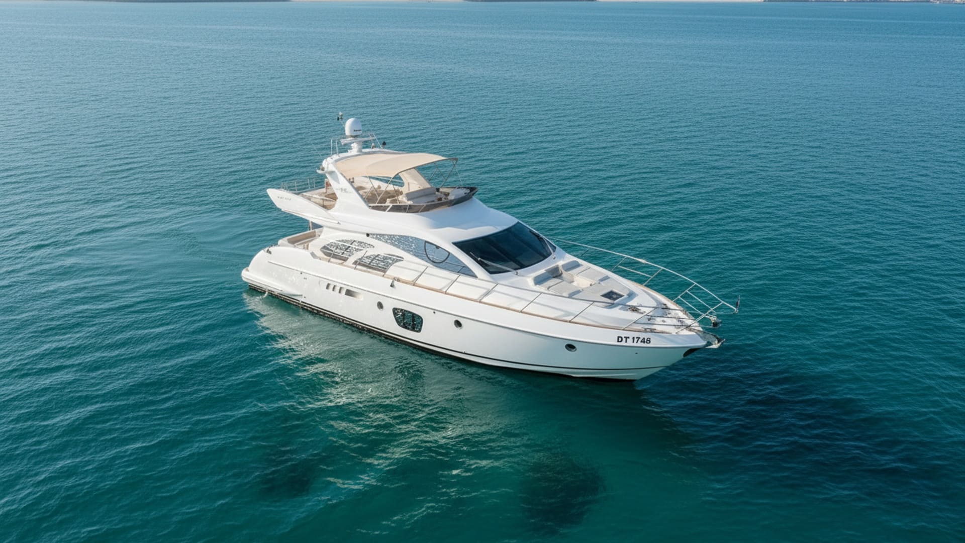 Paradise Explorer 55 ft aerial view, Dubai Marina yacht rental