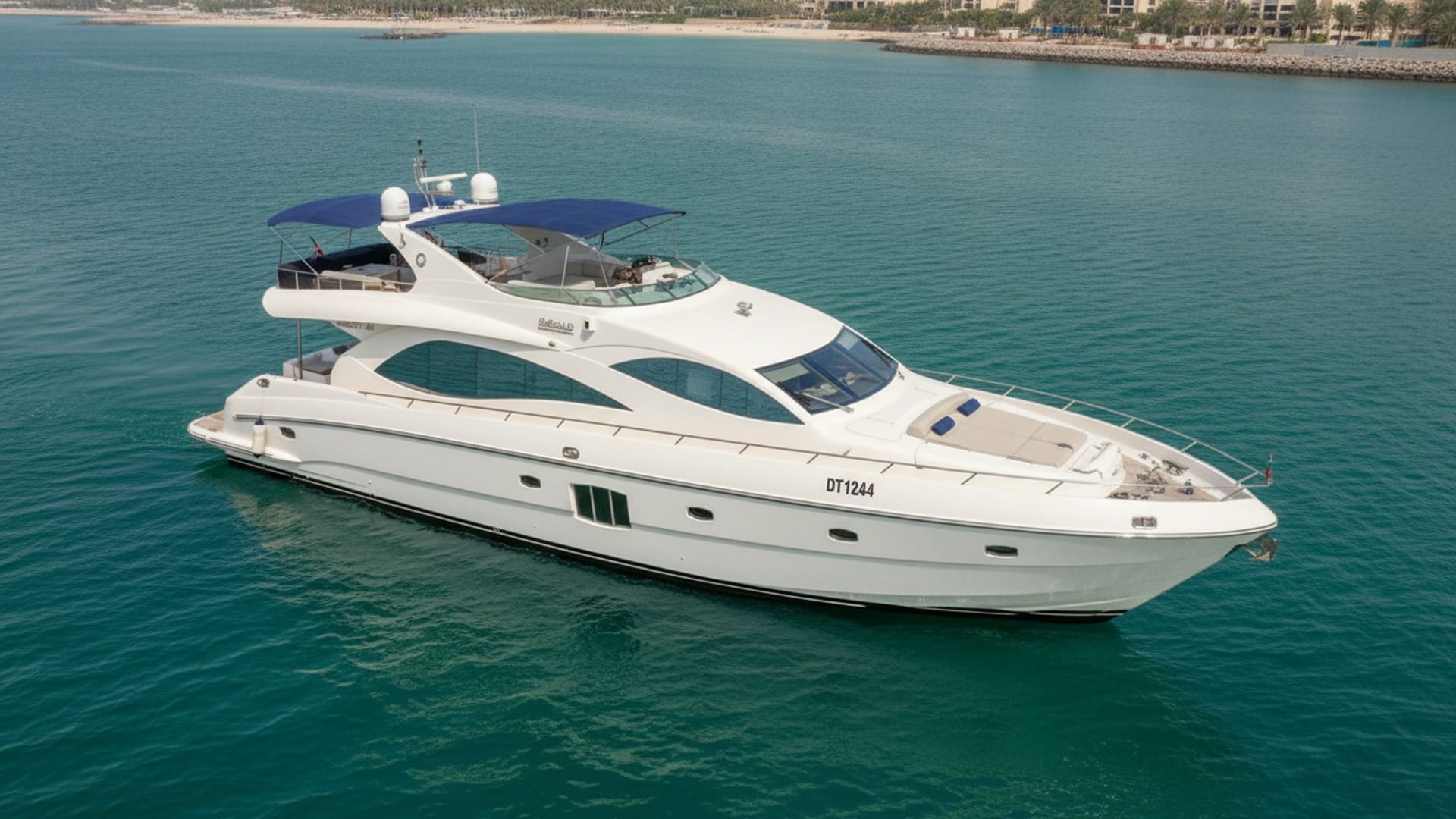 Sapphire Thunder 88 ft premium yacht aerial view Dubai