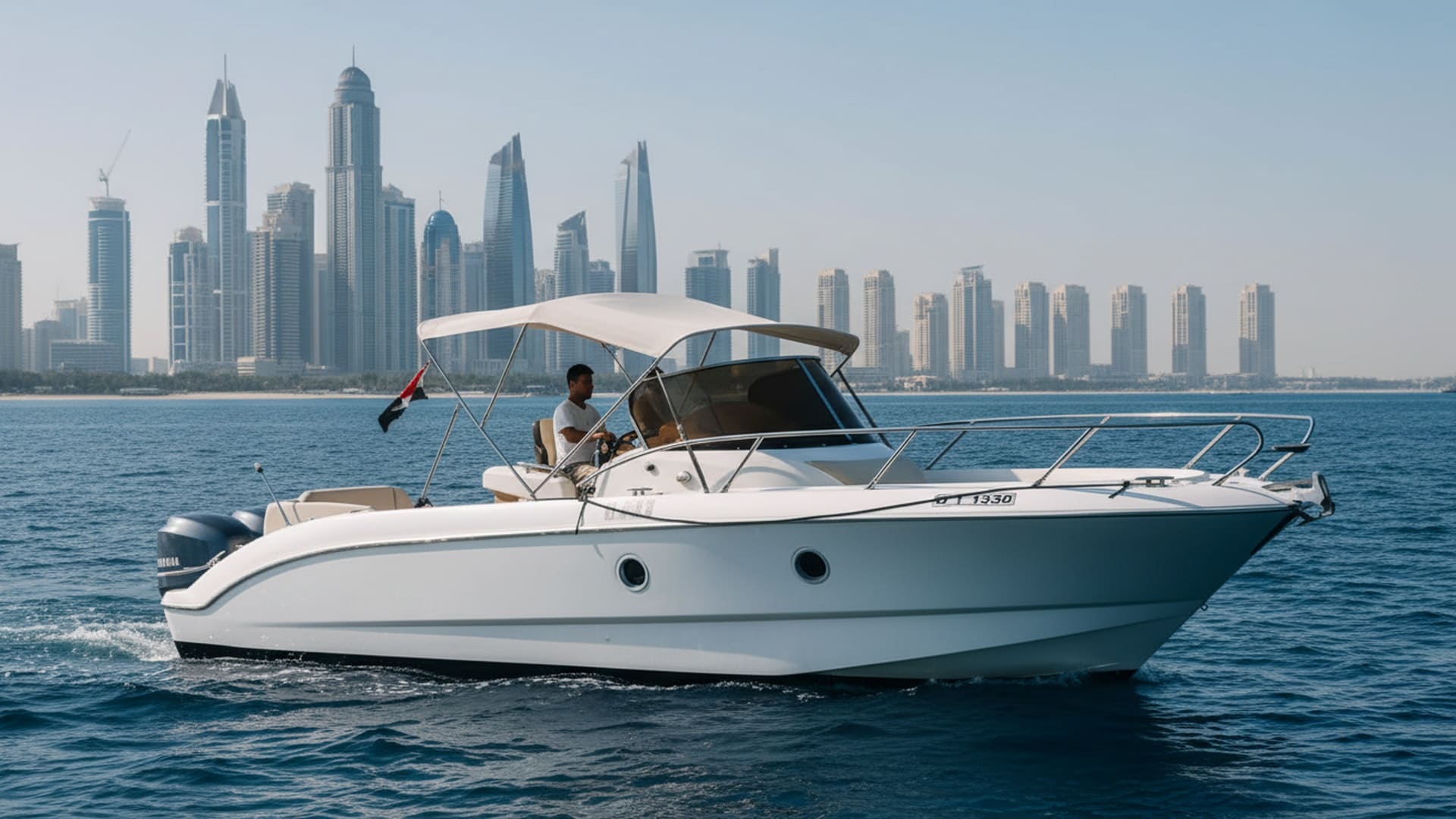 Breeze Ocean 30 ft luxury yacht cruising Dubai Marina
