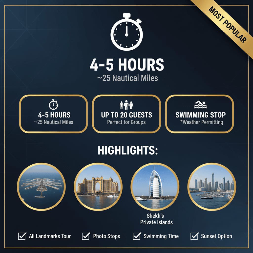 Experience Dubai's iconic landmarks on this yacht tour route.